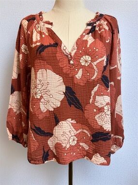 Marine Layer Gauzy Thin Cotton Floral Summer Boho Blouse